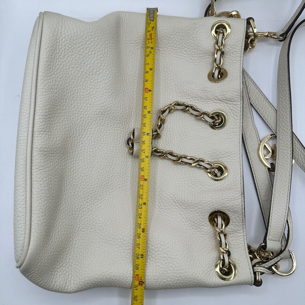 Michael Kors White Leather Drawstring Bucket Bag Gold Chain Shoulder Strap - Picture 5 of 14